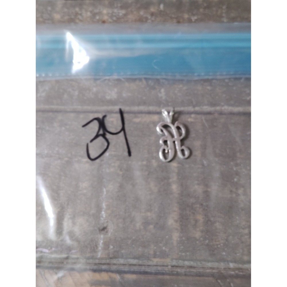 Initial Letter H Pendant Charm Monogram Silver Tone Cursive Script Alphabet